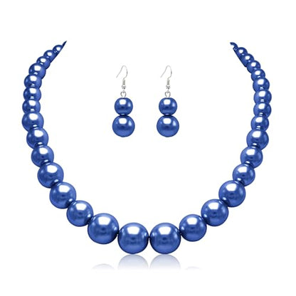 Cryshimmer Pearl Choker Necklace for Women Faux Pearl Beads Strand Necklace Earring Set Costume Jewelry,Gift for Wife Mother - color: Dark Blue