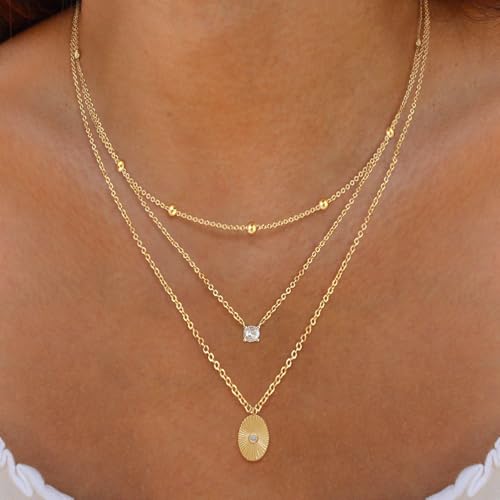 Layered Necklaces for Women - Dainty Necklace Stack 14K Gold Plated Layering Pendant Necklace Set Simple Gold Necklaces for Women Trendy Jewelry Gifts for Women - color: Gold-Set2