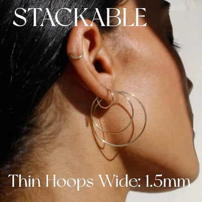 Senteria Thin Gold Hoop Earrings for Women 14K Gold Plated 30/40/50/60/70mm | Hypoallergenic 925 Sterling Silver Post Lightweight Endless Large Big Gold Hoop Earrings Lead-Free Nickel-Free Sensitive Ears - color: 30mm Silver