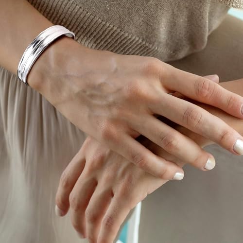 Irregular Hammered Wave Texture Cuff Bracelet for Women Open Bangle Hypoallergenic Jewelry Silver & Gold - color: Silver
