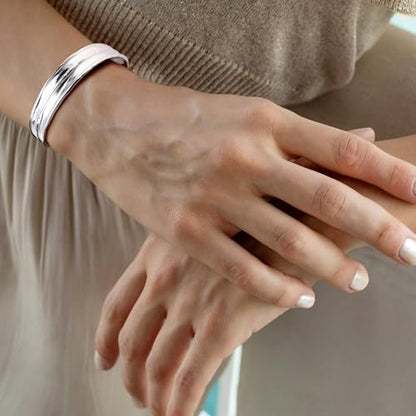 Irregular Hammered Wave Texture Cuff Bracelet for Women Open Bangle Hypoallergenic Jewelry Silver & Gold - color: Silver