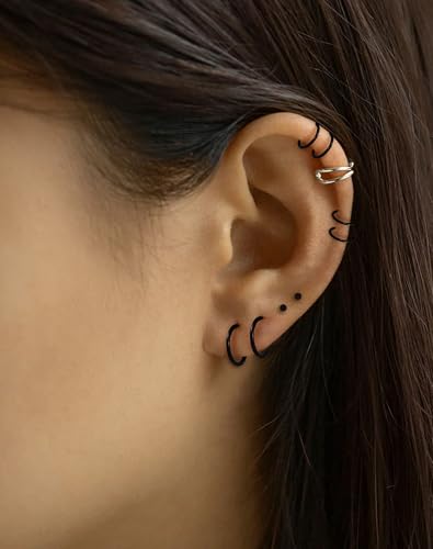 316L Stainless Steel Hoop Earrings, Hinged Segment Earrings Hoop, Cartilage Helix Conch Daith Septum Earrings Hoops - color: Black, size: 1.2*12mm