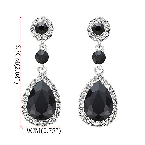 Gorgeous Austrian Crystal Rhinestone Wedding Bridal Teardrop Drop Dangle Earrings - color: Pierced-Black