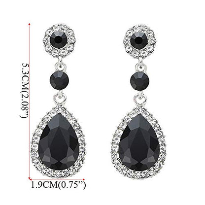 Gorgeous Austrian Crystal Rhinestone Wedding Bridal Teardrop Drop Dangle Earrings - color: Pierced-Black