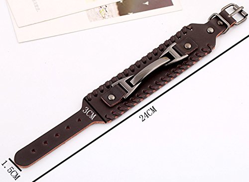 Leather Bracelet for Men Braided Stainless Steel Mens Bracelets - color: Brown 1