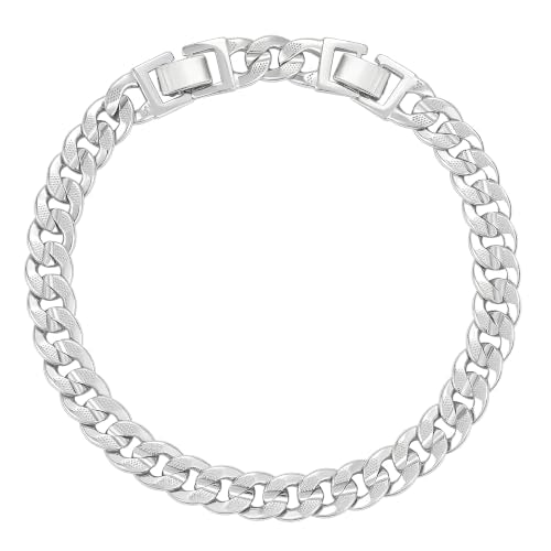 KissYan Gold Ankle Bracelets for Women, 14K Gold Plated Cuban Anklets | Chunky Cuban Link Foot Chain for Large Ankle, Adjustable Plus Size Anklet, Trendy Summer Beach Foot Jewelry Gift - color: Textured-Silver