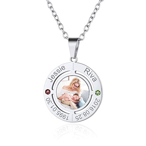 Custom4U Personalized Photo Necklace - Custom Heart/Oval/Round Charm Necklaces with Picture + Chain Adjustable - Stainless Steel/Acrylic Pendant Memorial Jewelry Christmas Gifts for Women - color: J-Silver Color