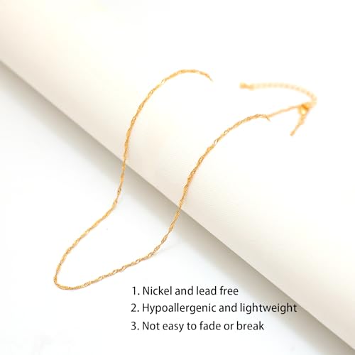 14K Gold Plated Paper Clip Chain Link Necklace Satellite Chain Necklace for Women - color: Singapore Chain Necklace