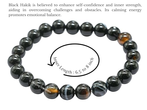 Amazing Gemstone Black Sulemani Hakik Crystal Bracelet for Women Men's Gifts - Protection Healing Crystal Bracelet - 8mm Gemstone Beaded Stretchable Bracelet Pulseras Para Hombres Mujer Stocking Stuffers Mothers Day Gift - color: Black Sulemani Hakik