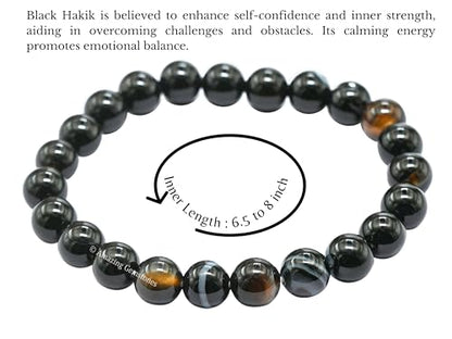 Amazing Gemstone Black Sulemani Hakik Crystal Bracelet for Women Men's Gifts - Protection Healing Crystal Bracelet - 8mm Gemstone Beaded Stretchable Bracelet Pulseras Para Hombres Mujer Stocking Stuffers Mothers Day Gift - color: Black Sulemani Hakik
