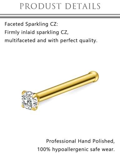 Hoeudjo Nose Studs Surgical Steel Cubic Zirconia Nose Rings Kit for Women Men Tiny Nose Stud Bone & Screw & L Shaped Nostril Piercing Jewelry 24/22/20/18 Gauge 10 Pieces - color: gold-tone,nose bone studs, size: 20g/1.5mm clear CZ