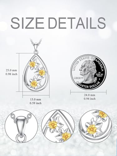 12 Month Birth Flower Necklace for Women 925 Sterling Silver Floral Teardrop Pendant Birthday Jewelry Gifts - color: 03. March Daffodils