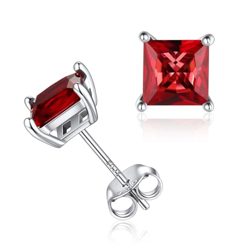 ChicSilver 925 Sterling Silver Earrings Sparkling Heart/Round/Princess Cut Birthstone Earrings for Women Birthday Jewelry with Gift Box - style: A.January(Garnet)-Princess Cut