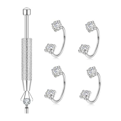 Horseshoe Nose Ring for Women, 20G 18G 16G Surgical Steel Nose Hoops, Multi-Purpose Nose Piercing Jewelry for Cartilage Helix Tragus Labret Septum Lips Ears - color: 20G-Silver 8MM