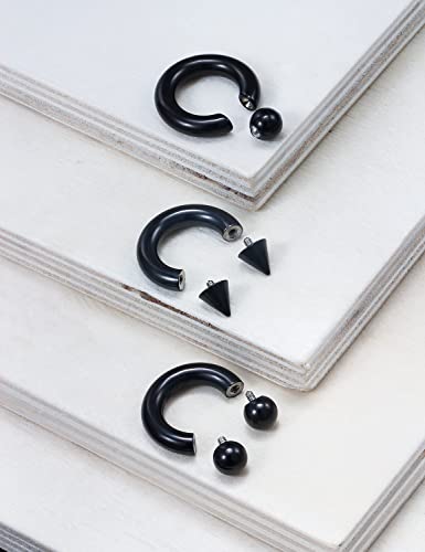 00G 0G 2G 4G 6G 8G 10G 12G 14G 16G Septum Rings Silver Black Surgical Steel Heavy Gauges Earrings Stretching kit Eyebrow Lip Septm Nose Rings Helix Tragus Daith Rook Earrings Hoops 10mm-19mm - color: Black, size: 2G(6.0mm)-Inner Dia:12mm