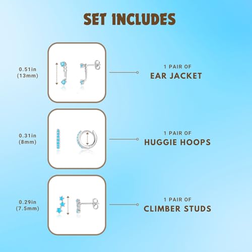 3 Pairs Mini Hoop Earrings Set Turquoise Cubic Zirconia Huggie Hoop Cartilage Earring Ear Cuff for Women (Turquoise/CZ) - color: *Turquoise-A