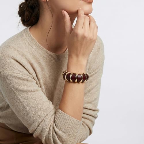 GOOJIDS Simple Beaded Gold Plated Bangles Bracelet Chunky Bamboo Tube Curved Stacking Clear Acrylic Colorful Beads Stretchable Gold Plated Bracelets Set For Women - color: C-Gold Sunflower Bracelet