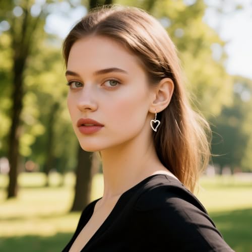14K Gold Plated 925 Sterling Silver Openwork Love Heart Dangle Earrings, Leverback Huggie Hoop Hypoallergenic Trendy Earrings for Women - color: 925 Silver