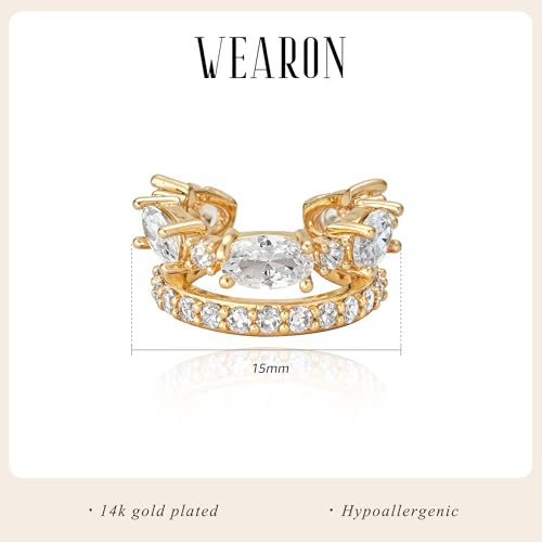 WEARON Ear Cuff Earrings for Women, Ear Cuffs Non Piercing, 14K Gold Plated Jewelry Zircon Diamond Turquoise Earrings Hypoallergenic Jewelry Gifts for Woman - color: White/Single