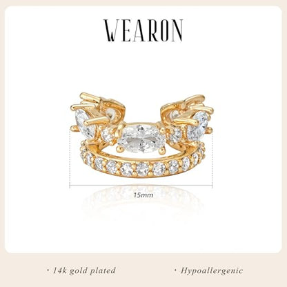 WEARON Ear Cuff Earrings for Women, Ear Cuffs Non Piercing, 14K Gold Plated Jewelry Zircon Diamond Turquoise Earrings Hypoallergenic Jewelry Gifts for Woman - color: White/Single