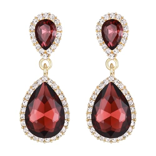 EVER FAITH Women's Austrian Crystal Wedding Tear Drop Dangle Earrings | Bridal Prom Jewelry for Bride Bridesmaid - color: Purple Gold-Plated-Base