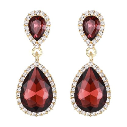 EVER FAITH Women's Austrian Crystal Wedding Tear Drop Dangle Earrings | Bridal Prom Jewelry for Bride Bridesmaid - color: Purple Gold-Plated-Base
