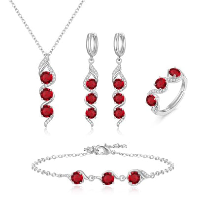 Crysdue Wedding Bridal Teardrop CZ Pendant Necklace Open Ring Dangle Earrings Adjustable Slider Bracelet Jewelry Set, Birthday Mothers Day Christmas Jewellery Gift for Women/Mom/Wife - style: 04-4pcs-Ruby CZ