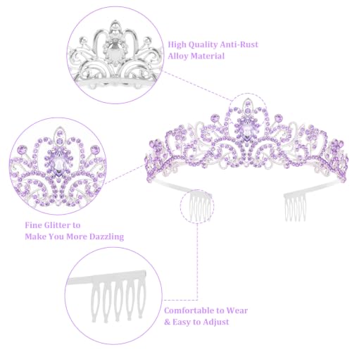 purple crystal tiara, rhinestone crown for women,bridal tiara, pageant crown - color: Purple