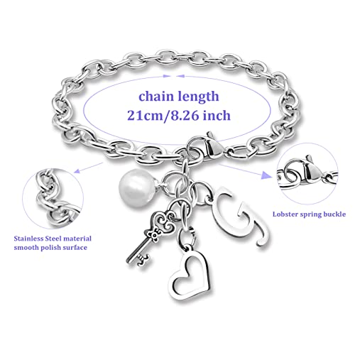 Initial A-Z Bracelets Gift for Women Girls Stainless Steel Chain Bracelet 26 Alphabet Jewelry Gifts for Birthday Anniversary Letter Bracelet Monogram Gifts for Sister Friend Girlfriends Mom 8.26 Inch - color: G