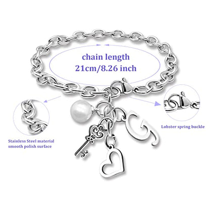 Initial A-Z Bracelets Gift for Women Girls Stainless Steel Chain Bracelet 26 Alphabet Jewelry Gifts for Birthday Anniversary Letter Bracelet Monogram Gifts for Sister Friend Girlfriends Mom 8.26 Inch - color: G