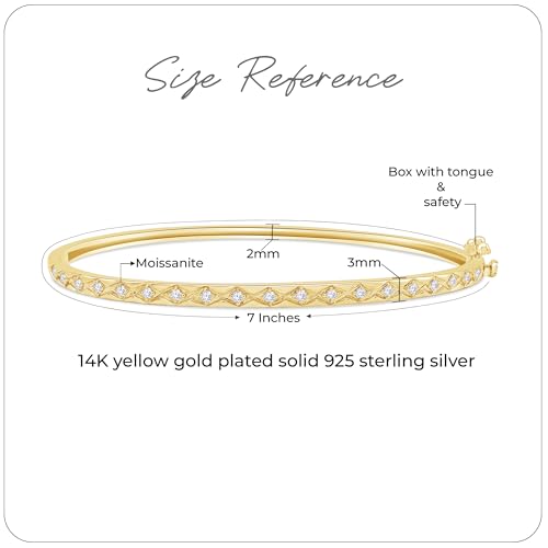 Classic Plain Design & 7 inch Bangle Bracelet for Women | Metal: Sterling Silver|Stone: Moissanite - color: Diamond Chevron