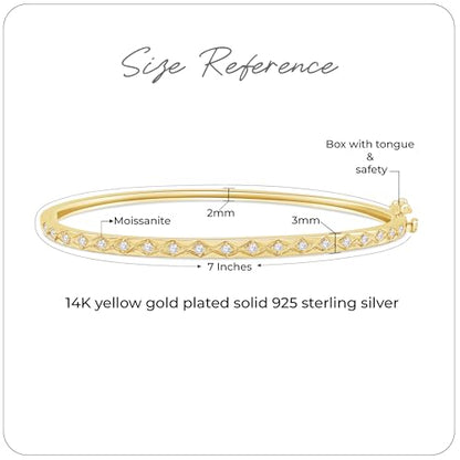 Classic Plain Design & 7 inch Bangle Bracelet for Women | Metal: Sterling Silver|Stone: Moissanite - color: Diamond Chevron