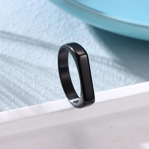 Stainless Steel Ring Square Shape Signet Style Classical Simple Dainty Wedding Engagement Statement Ring Black Silver Size 7-15 - color: Black Tone