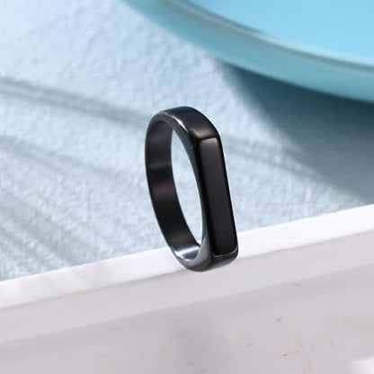 Stainless Steel Ring Square Shape Signet Style Classical Simple Dainty Wedding Engagement Statement Ring Black Silver Size 7-15 - color: Black Tone