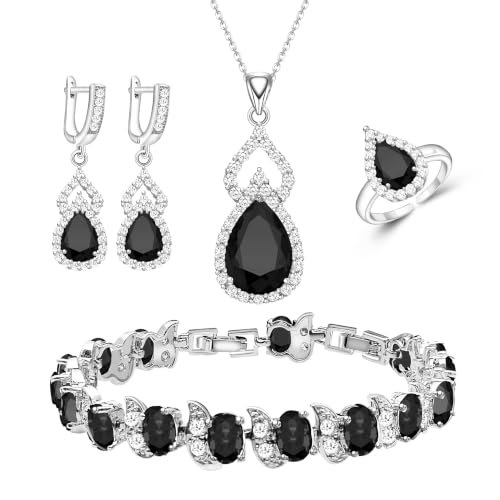 Wedding Jewelry Set for Women Gem Necklace Earrings Bracelet Luxury Jewelry Set Birthday Valentine's Day Mother's Day Christmas Prom Jewelry Gift - color: KKJ-4-Black