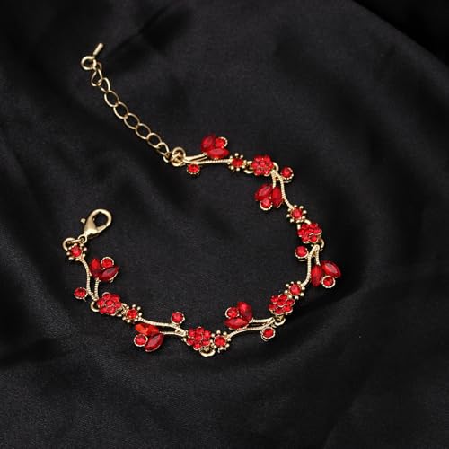 Elegant Brides Austrian Crystal Flower Choker Necklace Drop Dangle Earring Bracelet Wedding Jewelry Set for Bridesmaid Prom Costume Jewelry Set for Women - color: Siam-Gold Plated