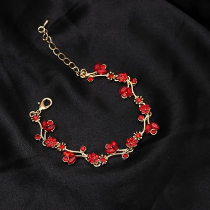 Elegant Brides Austrian Crystal Flower Choker Necklace Drop Dangle Earring Bracelet Wedding Jewelry Set for Bridesmaid Prom Costume Jewelry Set for Women - color: Siam-Gold Plated