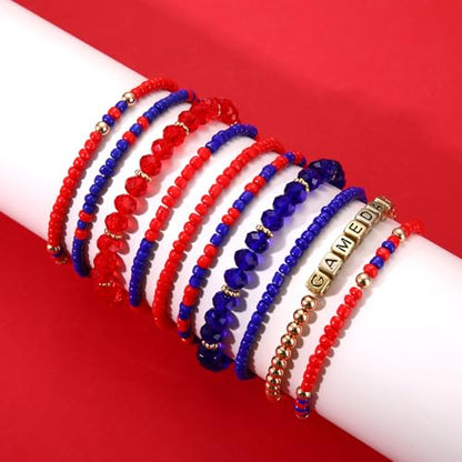 ZOLEAROPY Game Day Bracelets Stack Football Bracelets for Women Men Stackable Game day Bracelet Accessories Football Mom Outfit Jewelry Gifts - color: red blue