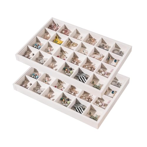 2pcs/Set Velvet Jewelry Tray, 24 Grids Large Storage Tray for Bracelet Bangle Beads Display, Jewellery Organizer Box Tray for Home Drawer or Shop Store Selling Show (Beige Velvet) - color: Beige, size: 24 Grid