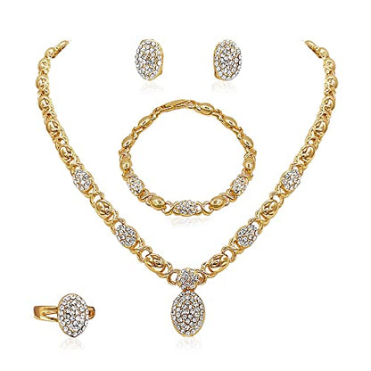 SYHOL Gold Jewelry Sets for Women 18K Gold/Silver Filled Jewelry Necklace Set Wedding Bridal Fashion Jewelry Sets Women Accessories Bracelets Earrings and Rings Sweetheart Gifts - color: GX0037