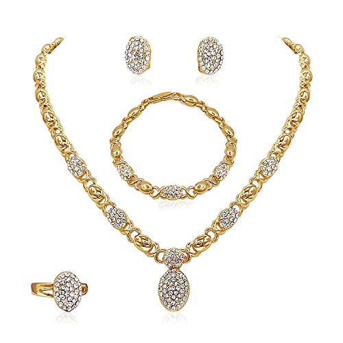 SYHOL Gold Jewelry Sets for Women 18K Gold/Silver Filled Jewelry Necklace Set Wedding Bridal Fashion Jewelry Sets Women Accessories Bracelets Earrings and Rings Sweetheart Gifts - color: GX0037