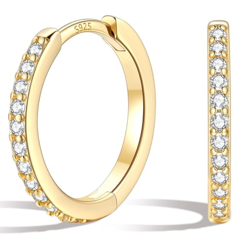 Silvora 925 Sterling Silver Huggie Hoop Earrings for Women, Small Hoop Earrings for Women, Cubic Zirconia Cartilage Earrings for Sensitive Ears, 6/8/10/12/14/16/18/20mm - color: A.14K Gold Plated, size: 12MM