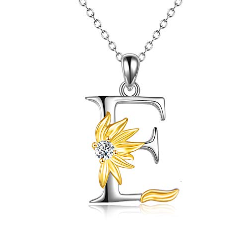 POPLYKE Initial Sunflower Necklace for Women 925 Sterling Sliver Sunflower Pendant Necklace Letter Initial Pendant Chain - style: Sunflower E