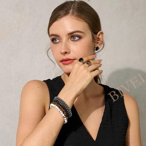 Bivei 6mm Beaded Bracelets for Women Handmade Semi Precious Natural Stone Stretch Elastic Jewelry Yoga Protection Gifts - color: Black Tourmaline - Protection & Grounding, size: Medium 6.8-7.3 inch