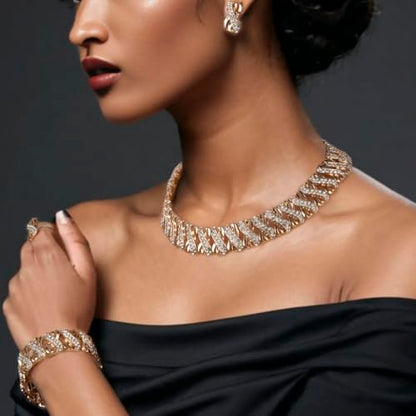 Fashion Crystal Jewelry Set Gold Plated Jewelry Weddings Dubai Gold Necklace Earrings Set Gift - color: Crystal choker