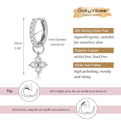 DAILY VIBES Cute Butterfly Star Cross Heart CZ Dangle Earrings for Women | 925 Sterling Silver Post, 14K Gold or Silver Plated, Mini Cubic Zirconia Dainty Drop, Cartilage Small Huggie Hoop Earrings - color: Silver Four Stones