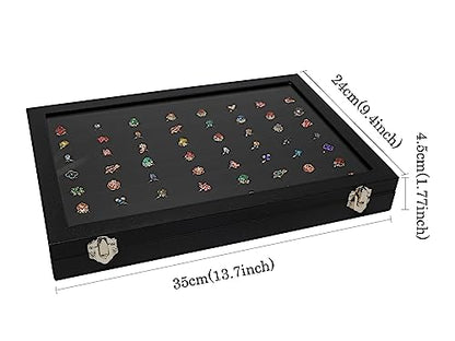 Wudygirl Ring Holder Leather Jewelry Tray with Lid 13.7"x9.4" Black | 7 Slot Ring Organizer with Velvet Liner, Ideal for Jewelry Storage, Dresser Drawer or Gift, Dustproof Design - style: 7 Slot Ring Tray