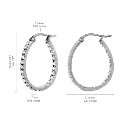 Hoops & Loops 925 Sterling Silver Cubic Zirconia Inside Out Oval Hoop Earrings for Women, 20mm 25mm 30mm - color: 20mm-Silver