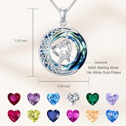 TOUPOP Birthstone Necklace Women Sterling Silver Moon Star Birthday Jewelry | Celtic Moon Pendant with Blue Crystal Anniversary Christmas Jewelry Gifts for Wife Mom Her - color: A-04-Synthetic Diamond