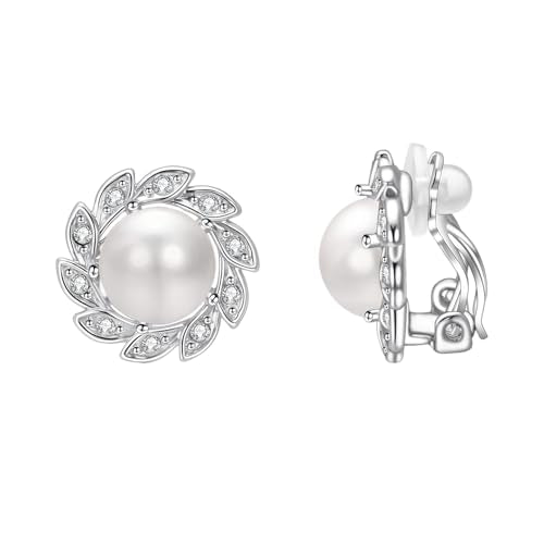 Vintage Pearl Clip On Earrings For Women Non Pierced Earrings | Large Rhinestone Earring Round Pearl Earrings Wedding Jewelry - style: White Pearl And Silver Earrings